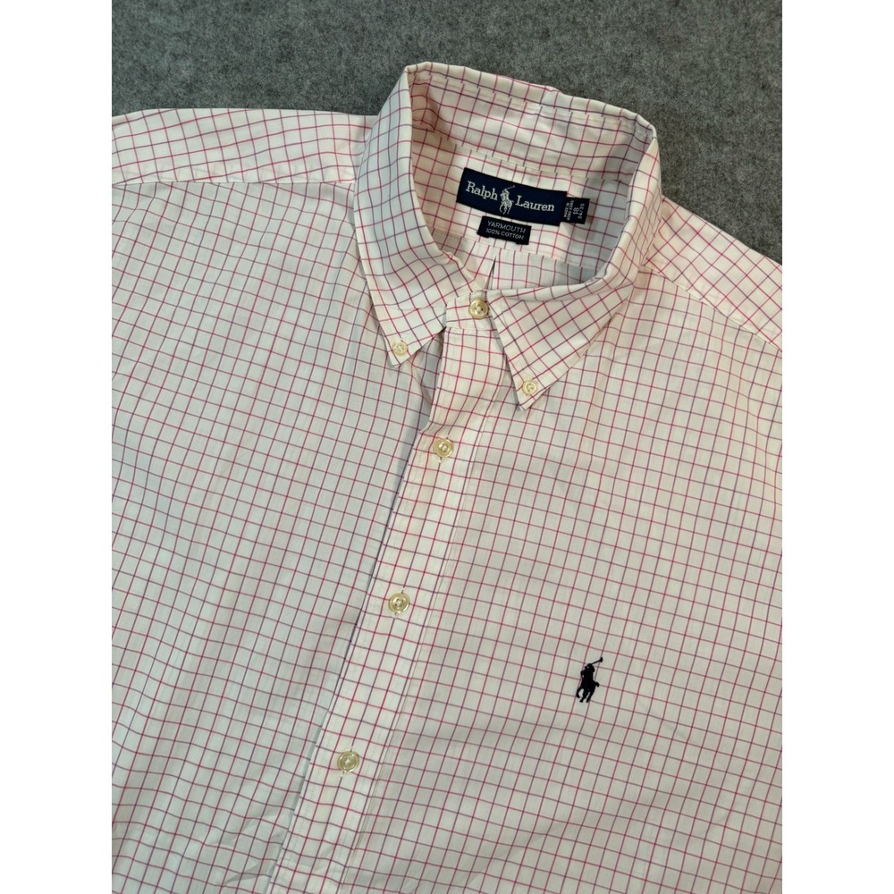 Ralph Lauren Yarmouth Mens 18 34/35 Pink White Check Cotton Button Down Shirt